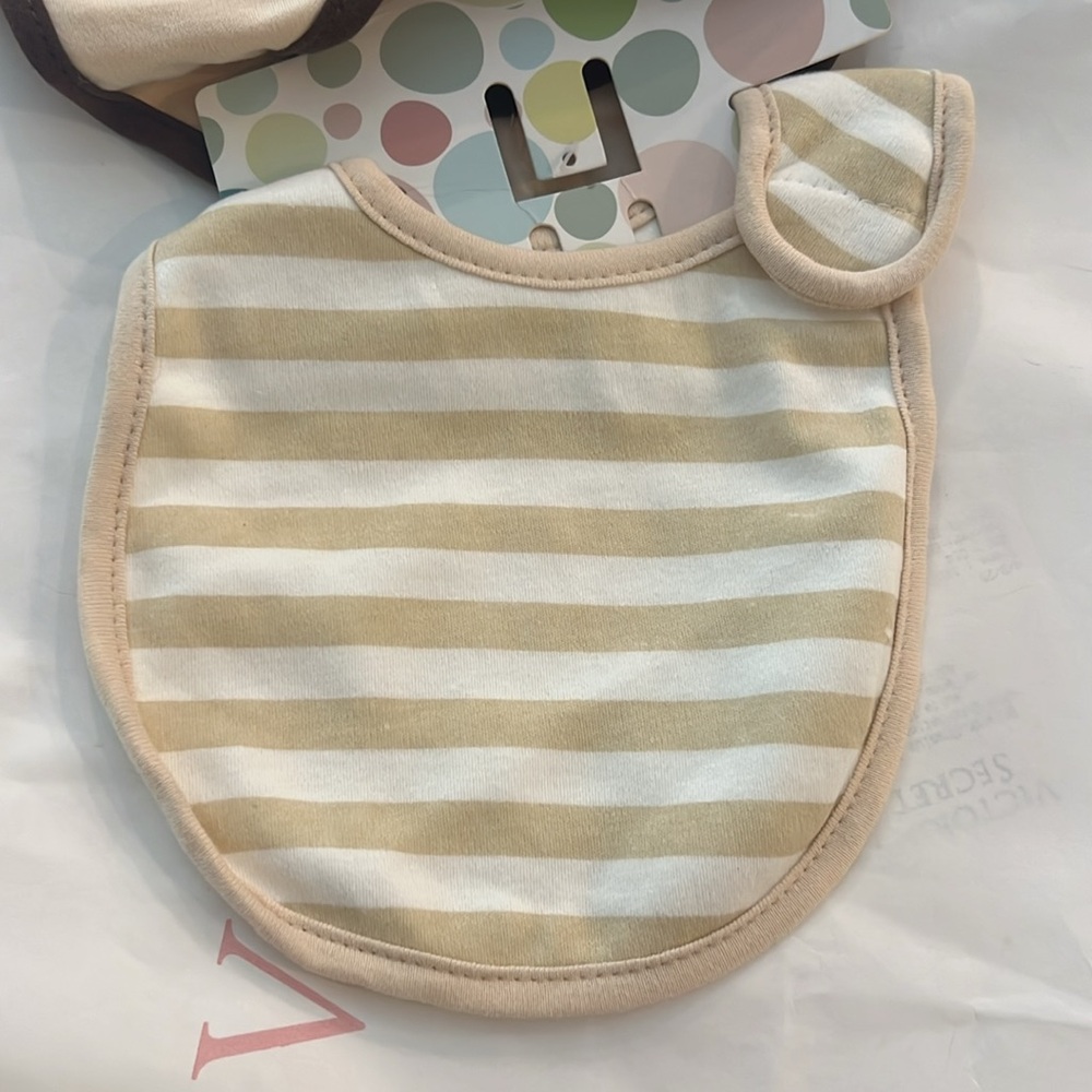 Little Me Cream and Brown Monkey Bib Set - Picture 2 of 5
